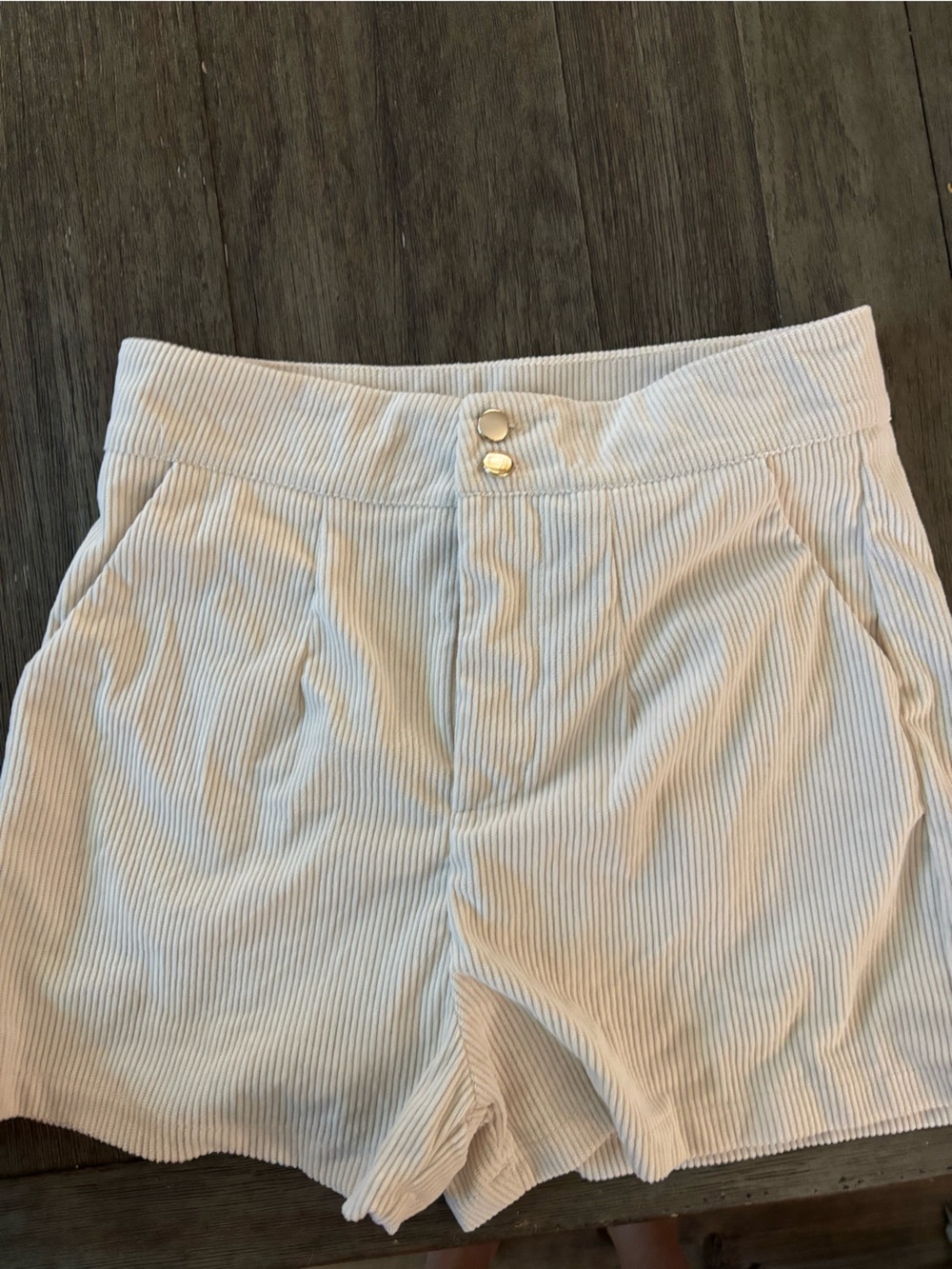 Women's Cream Ribbed Corduroy high waist shorts